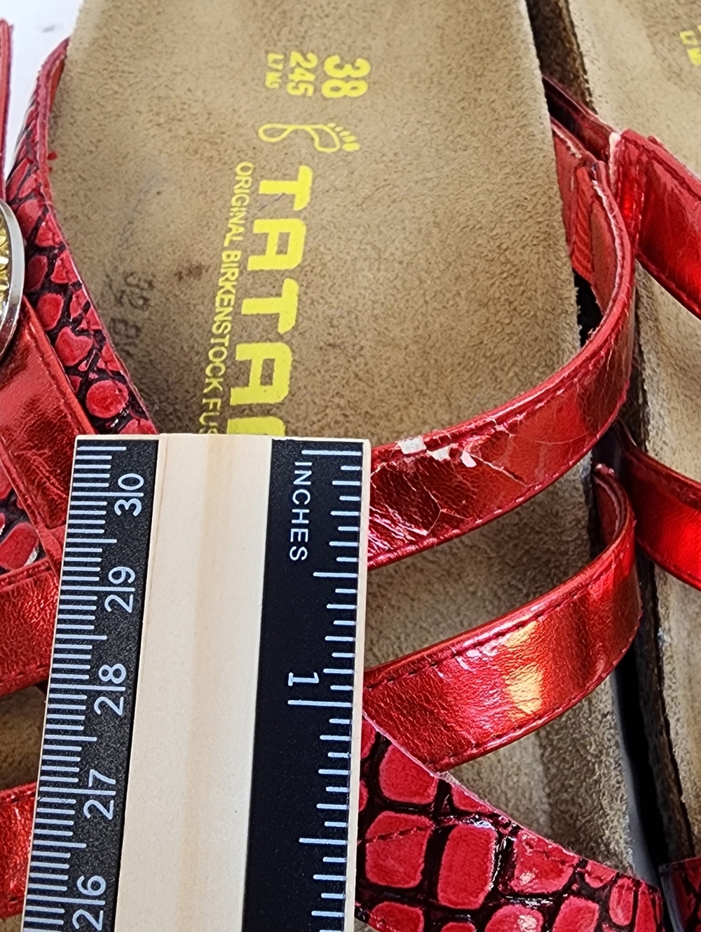 Birkenstock Tatami Red Metallic Snake Print Comfort Sandals Size EU 38 US 7 - Picture 8 of 8